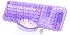 MOFII Keyboard and Mouse Wireless, 104 Round Keys Lovely Full-Size Purple