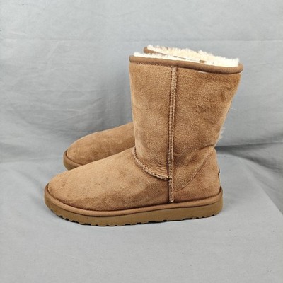 UGG Boots Womens Size 7 Brown Suede Shearling Lined Mid Calf Winter Snow Warm