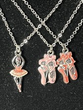 NWOT 9 girls necklaces ballet Shoes  Ballerinas Charms . 16  silver tone chain