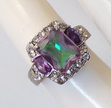 Fashion Ring, Unbranded, Size 7, a Rainbow Stone with Others in Silvertone Band