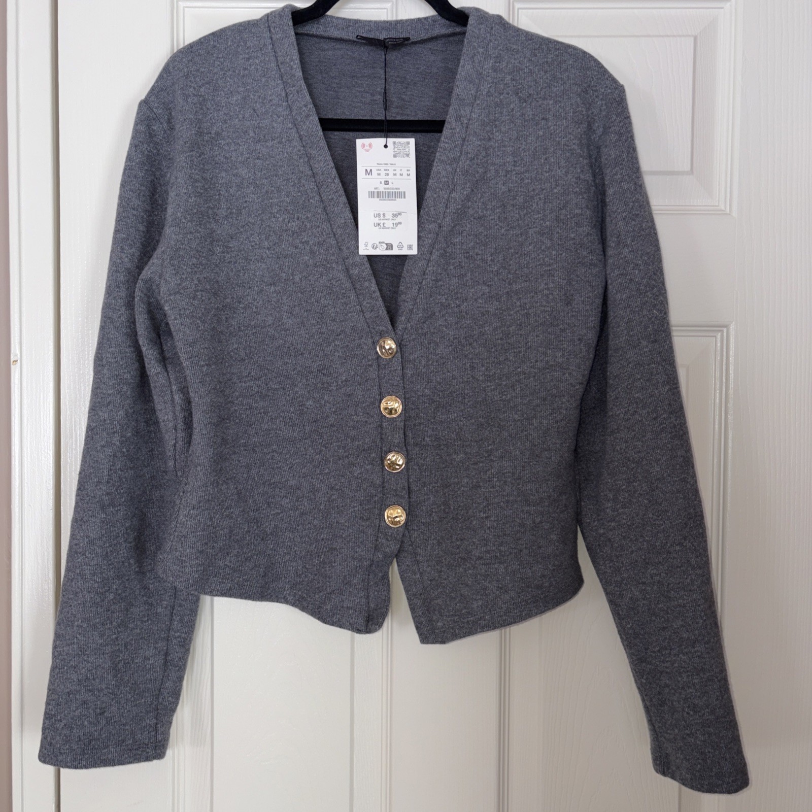 Zara Soft Button Cardigan in gray Marl Medium