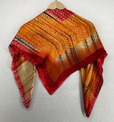 ADRIENNE LANDAU STUDIO Scarf Satin Ombre Geometric Stripe Square Red 34 x 34