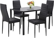 Paylesshere Dining Room Table Set 5-Piece Kitchen with 4 Faux Leather Metal Fram