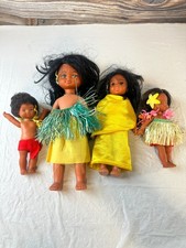 Vintage Lot of 4 Hawaiian Souvenir Hula Dolls Beach Outfit Soft Vinyl Jointed
