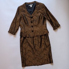 Maggy London Women's Brown Black Lace Jacquard Skirt Suit Set Sz 12