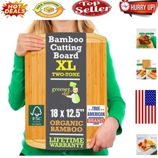 Organic Extra Large Bamboo Cutting & Serving Board – Reversible, Juice Groove...