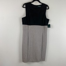 Lauren Ralph Lauren Sheath Dress Size 14 Black White Houndstooth Sleeveless