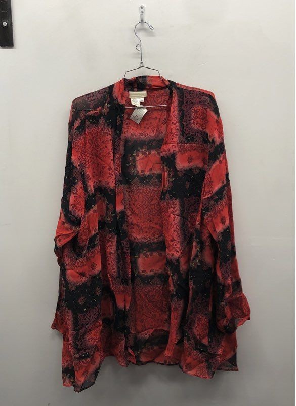 Coldwater Creek Women's Red Black Patchwork Print Big Shirt Rayon NWT Sz 3X