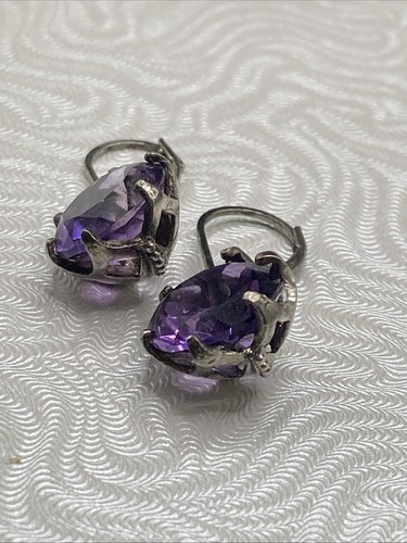 Orecchini pendenti vintage in argento sterling con topazio viola - Foto 2 di 6