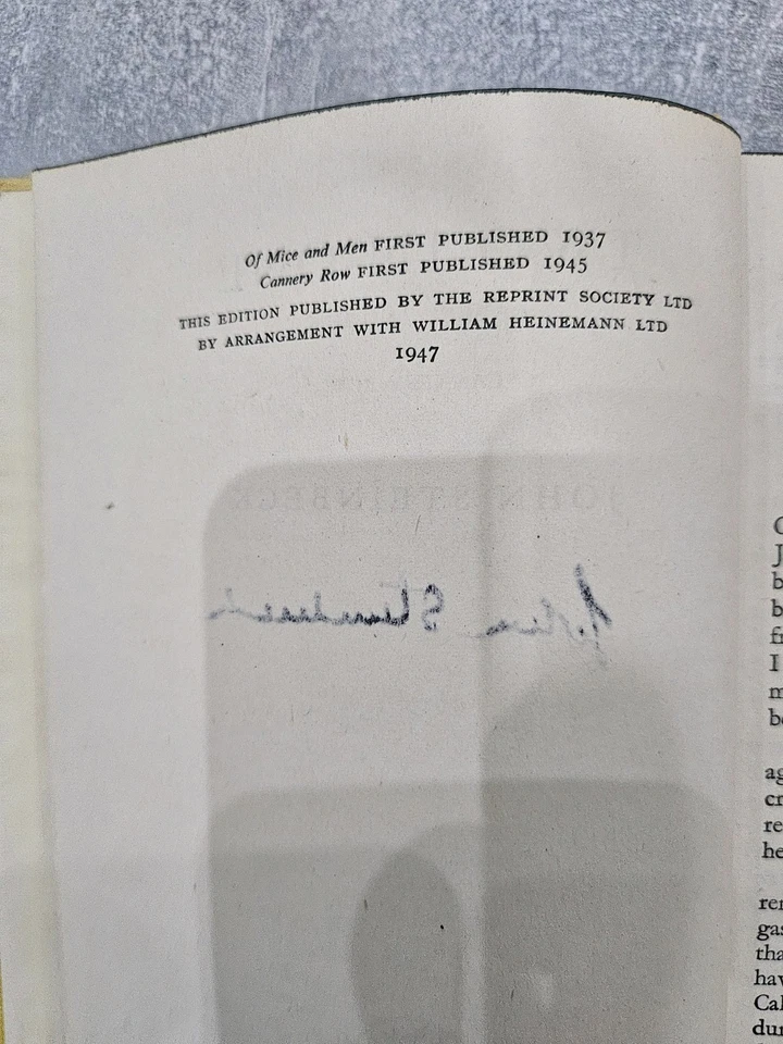 SIGNED - John Steinbeck 1947 of Mice and Men, Cannery Row, Vintage Two-Book Set - Image 2 of 4