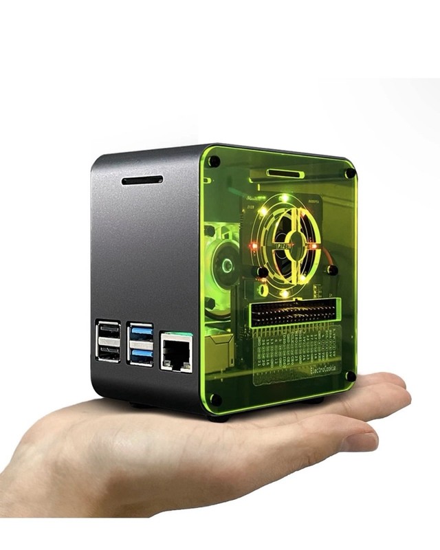 ElectroCookie Raspberry Pi 4 Aluminum Case with Cooling Fan. Matte Black & Neon