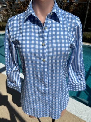 Hinson Wu Blouse Blue Check Plaid Womens shirt long sleeve size XS