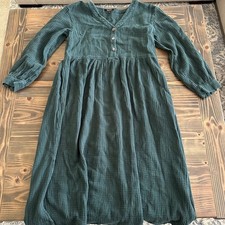 Madewell Long Sleeve Dress Womens 8 Dark Green Cotton Boho Midi