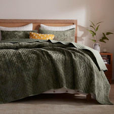 Velvet Quilt California King Size 118''X106'', Lightweight Olive Green Velvet Co