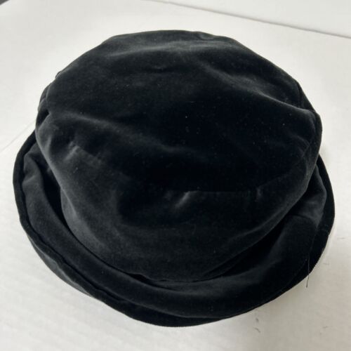 Sombrero Bucket Negro Terciopelo/Velour Talla Única Se Adapta a la Más Clásica Años 60 Estilo Folio NY - Imagen 2 de 6