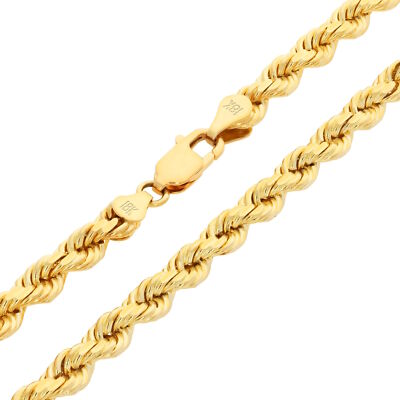 18k Yellow Gold 5mm Diamond Cut Rope Chain Mens Italian Pendant Necklace 18''-28''