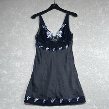 VTG La Perla Nightgown 4 Black Embroidered Flower Lace Slip Mini Dress Lingerie