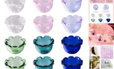 12Pcs Glass Flower Beads Caps 6 Colors Transparent 6 Colors Glass Bead Cap