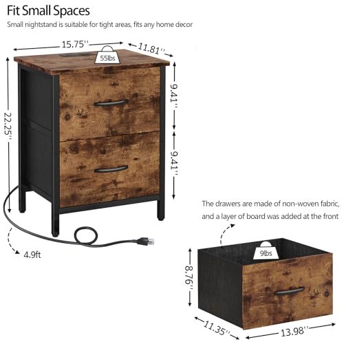 Nightstand with Charging Station, Bedside Table with USB Rustic Brown (1 Pack) - Picture 3 of 7
