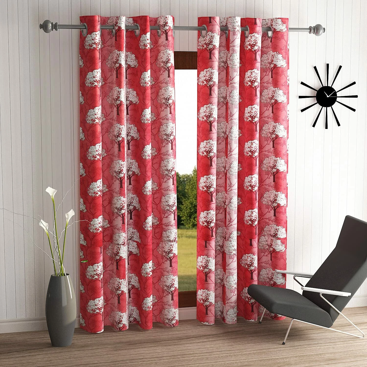 New 2 Piece Eyelet Long Door Curtain Set - 9 feet Maroon