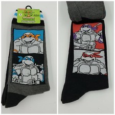 2 Pair Ninja Turtles Socks, Men's Shoe Size 6-12.5, Gift, Crew, TMNT, L14 MP