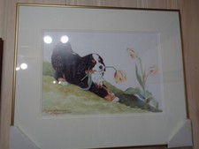 MATTED FRAMED FINE-ART PAINTING PRINT Bernese Mountain Dog shipped without glass