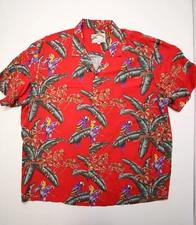 Paradise Found Hawaiian Shirt Mens XL Red Jungle Bird Magnum PI USA Rayon Camp