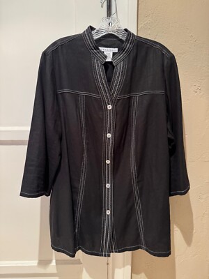 Versailles 3/4 Sleeve Top Blouse Black White Stitching Size 18W