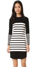 REBECCA MINKOFF Scottie Striped Sweater Dress Sz S Black Ivory