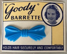 Pony Tail Barrette on Store Display Card Vintage Original 1950's GOODY BLUE Bow