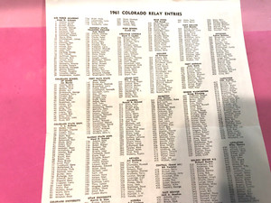 37th Annual April 29 1961  COLORADO RELAY entries