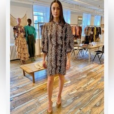 NWT $625 Ulla Johnson Lina 100% Wool Mini Dress in Blanc Python Balloon Sleeves