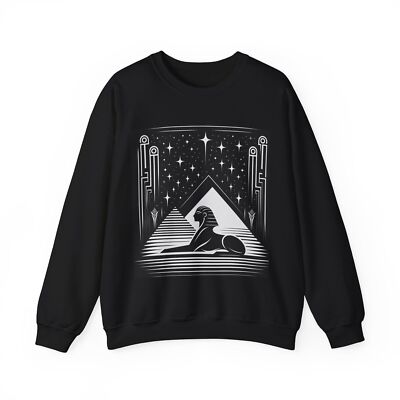 Adult Crewneck Sweatshirt Art Deco Sphinx Pyramids Starry Night Retro Egypt Cool