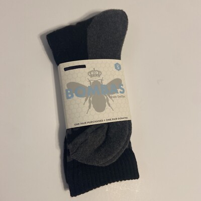 Calze Bombas Unisex Large - Modello Mid-Calf/Crew, 4 Paia, Nero/Grigio