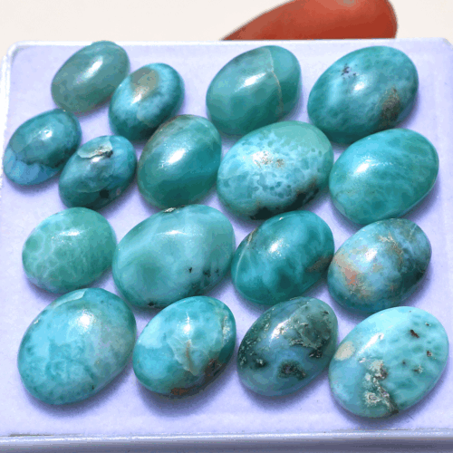 17 PC Natural Dominican Larimar Hi-Grade 11.7mm-16mm Oval Cabochon Gemstones Lot - Picture 6 of 11