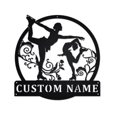 Personalized Skates Figure Metal Family Name Sign Home Decor Metal Wall Art Gift