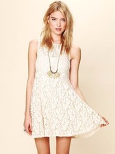 $128 NWT FREE PEOPLE SzS MILES OF LACE FIT & FLARE SLEEVELESS DRESS IVORY