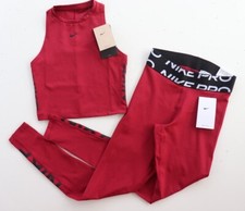 Image of NIKE PRO DRI FIT TRAINING TIGHTS TANK TOP SET OUTFIT RED DR7741-693 WOMEN XS