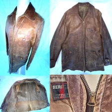 VTG 30S 40S MENS M BROWN SEARS HERCULES HORSEHIDE LEATHER CAR TRAIN COAT JACKET