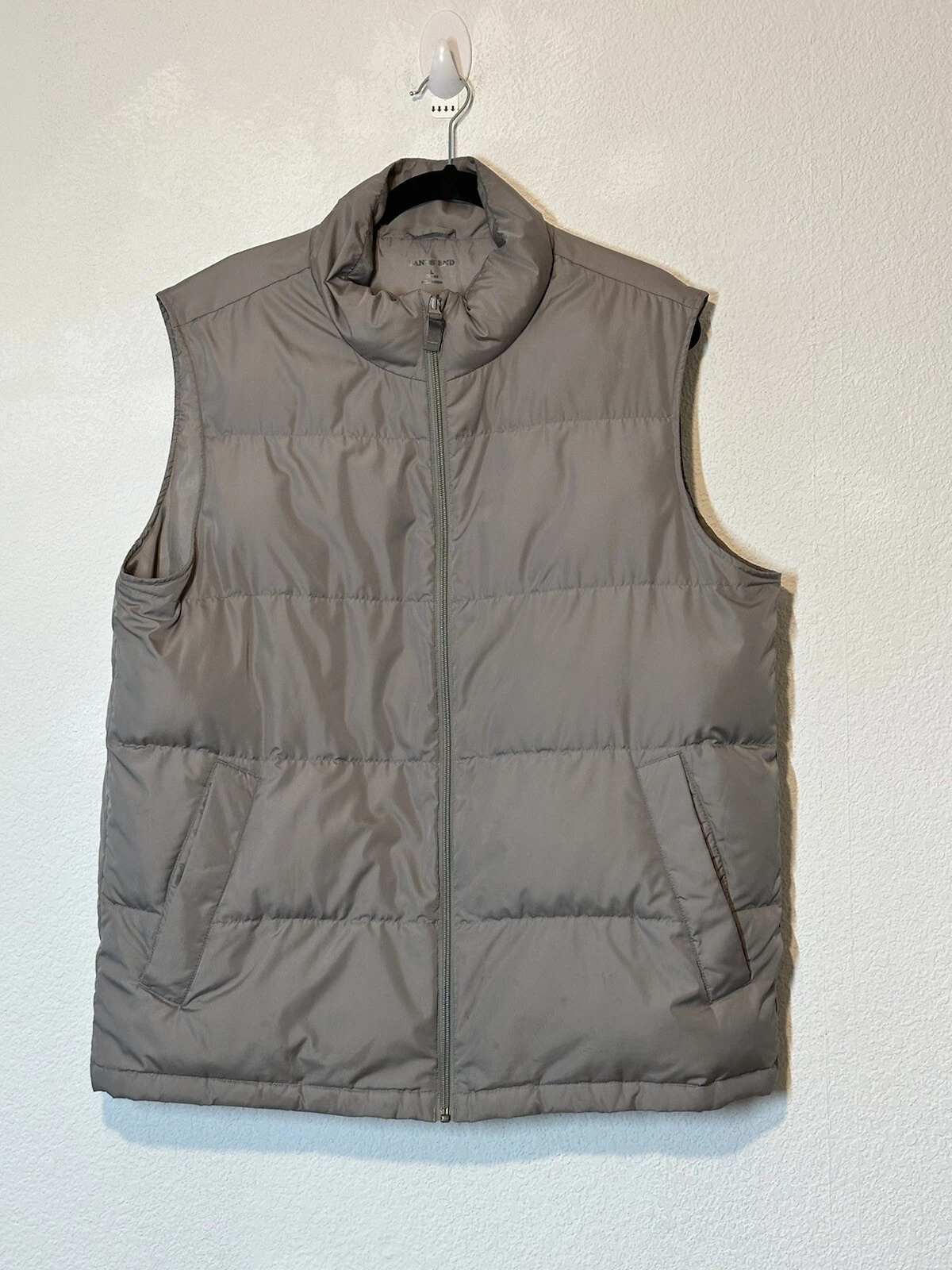 Lands End Goose Down Puffer Vest Gray Snap Mens Large 42-44 Outdoors