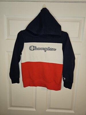 Champion Hoodie Boys M Medium Red White Blue Pullover