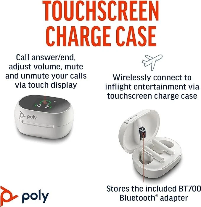 Poly Voyager Free 60+ UC Wireless Bluetooth USB-A Earbuds - Teams, White - Image 4 of 4