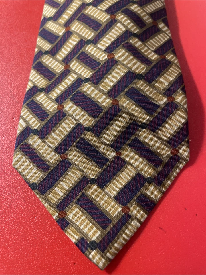 Corbata de seda geométrica Paul Stuart usada en excelente estado para hombre cosida a mano diseñador de EE. UU. Foto 2 de 4