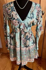 Raga Botanic Enchantment XS NWT Boho Chic Ruffled Floral Peacock Fine Mini Dress