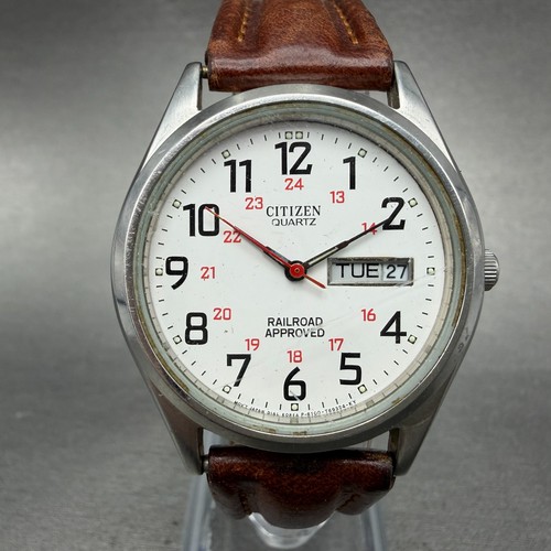 Citizen Railroad Approved Watch Men 35mm White Dial Silver Daydate 6100 PARTS
