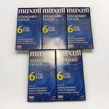 Maxell Video Cassette Standard Grade Six Hours T-120 Lot Of 5 Blank Tapes