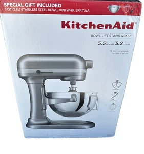 KitchenAid KSM55SJSXCU Bowl-Lift Stand Mixer 5.5 Qt Silver 500W 11-Speed