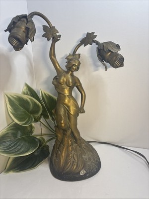 Antique Art Nouveau Nude Female Figural Table Lamp Bronze Finish