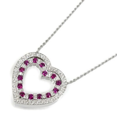 Damiani K18WG White Gold Bel Epoch Heart Necklace Diamond Ruby 14.5g Used KOER-0