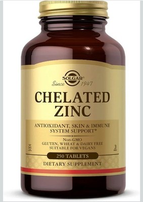 Solgar Chelated Zinc 22 mg Mineral Supplement Tablets - 250 Tablets